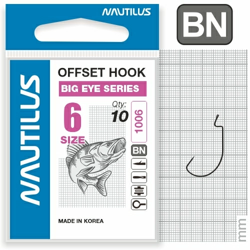 Крючок офсетный Nautilus Offset Big Eye Series Worm 1006 Size 6 Никель 10шт
