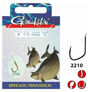 Крючок с поводком Gamakatsu BKD-2210R Bream Size 14 Red   0,12мм 100см