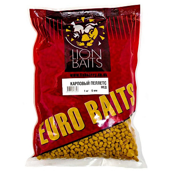 Пеллетс Lion Baits Carp pellets Honey  6мм 1 кг (Мёд)   Желтый
