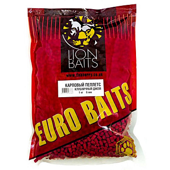 Пеллетс Lion Baits Carp pellets Strawberry Jam 6мм 1 кг (Клубничный джем)   Красный