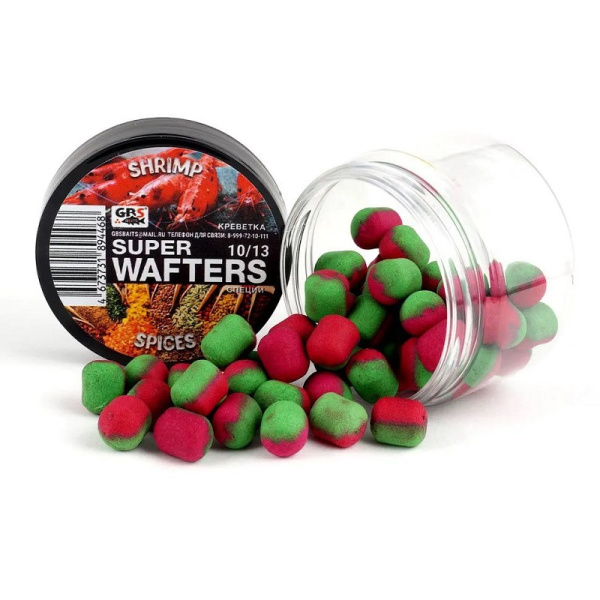 Бойлы нейтральные GBS Baits wafters  Shrimp Spices 10x13мм  67 г (Креветка специи)