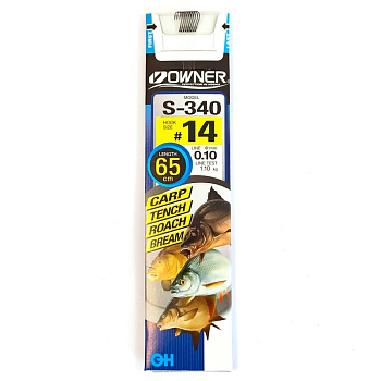 Поводок готовый Owner S-340 Size 14  с бородкой  0,10 мм 65см