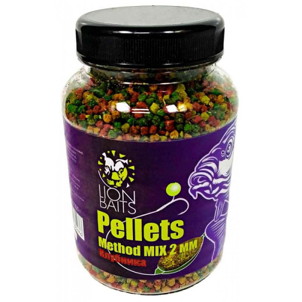 Пеллетс Lion Baits Method MIX pellets Strawberry 2мм 300 г (Клубника)   Разноцветный