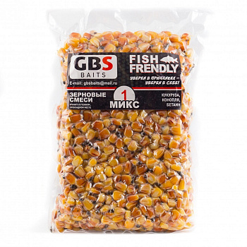 Зерновая смесь GBS Baits MIX-1 Кукуруза-конопля-бетаин 1 кг (Натуральный ) 